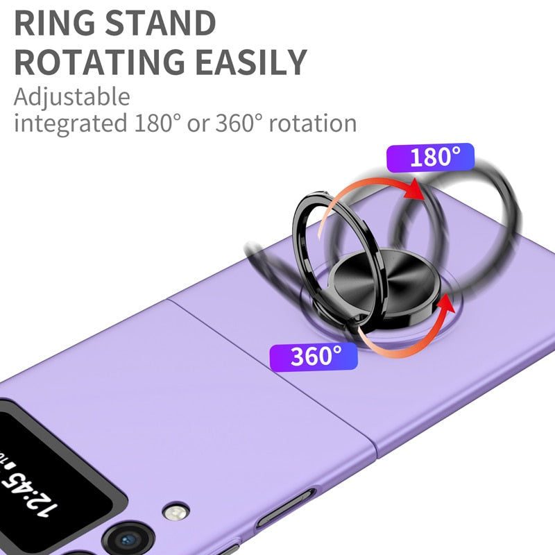 Premium Luxury Matte Hard Ring Holder Stand Case for Samsung Galaxy Z Flip 3