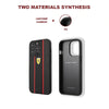Ferrari Black Pu Leather Carbon Effect & Central Smooth Stripe Back Case with Metal Logo for iPhone 13 Pro