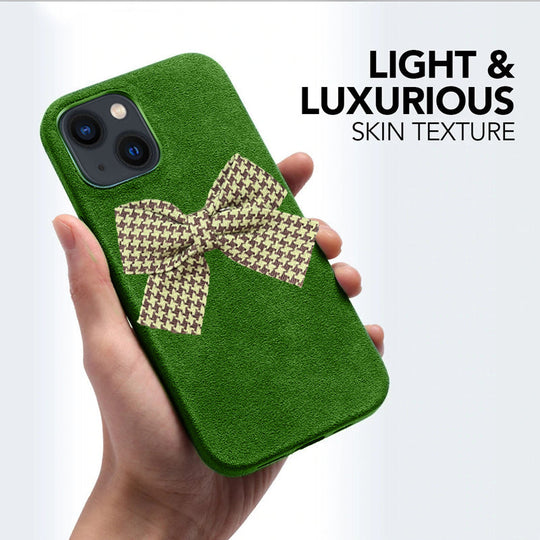 Premium Suede Leather with Bow Back Case for Apple iPhone