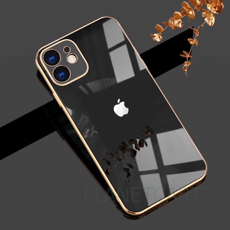 Luxurious Glass Back Case With Golden Edges For iPhone 11