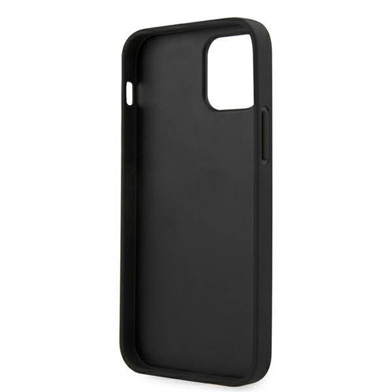 Ferrari Black Pu Leather Carbon Effect & Central Smooth Stripe Back Case with Metal Logo for iPhone 13 Pro - Premium Cases