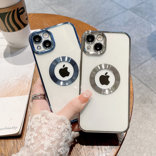 Premium Electroplated Luxury Square Silicon Clear Logo Cut Camera Protection Back Case Cover For iPhone 13