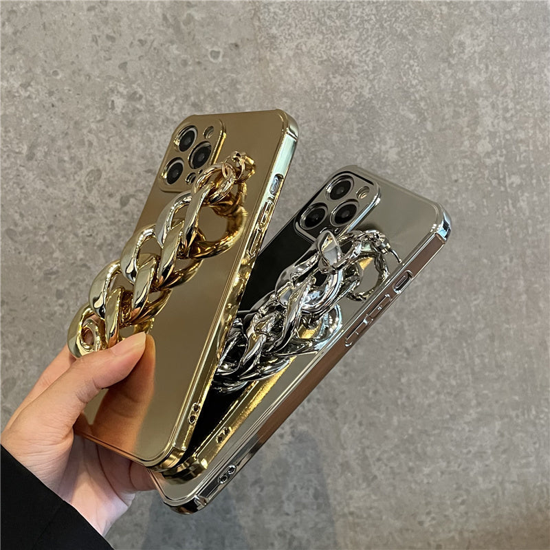 Luxury Electroplated Silicone Wrist Chain Back Case For iPhone 12
