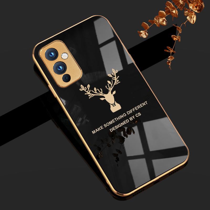 Deer Luxurious Gold Edge Glass Back Case For Oneplus 9 - planetcartonline
