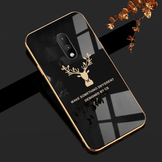 Deer Luxurious Gold Edge Glass Back Case For Oneplus 7 - planetcartonline