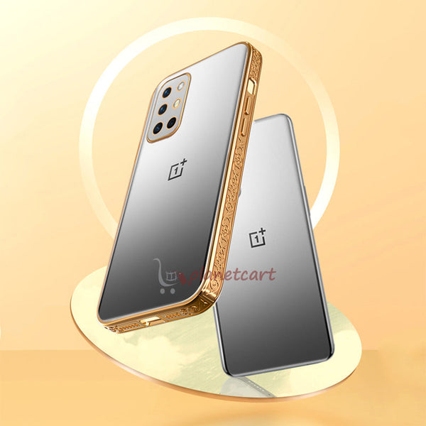 Premium Luxury 3D Flower Carved Plating Electroplated Side Frame Transparent Back Case Cover for OnePlus 9R