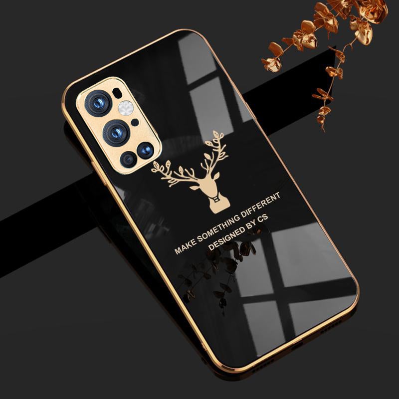Deer Luxurious Gold Edge Glass Back Case For Oneplus 9 Pro - planetcartonline