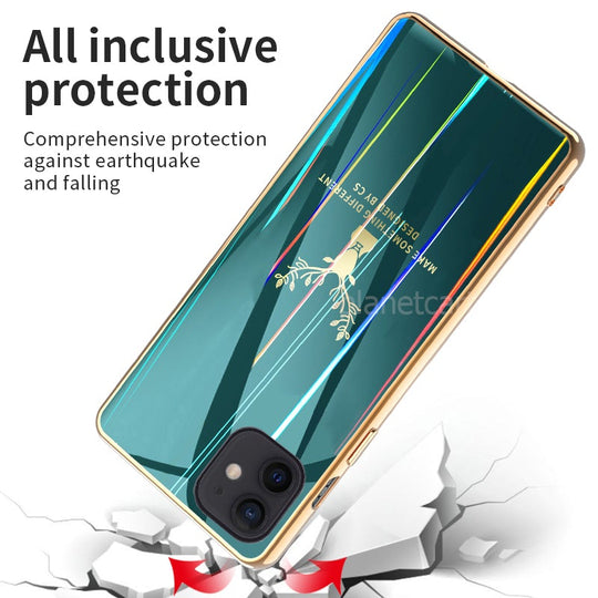 Gradient Electroplated Deer Glass Back Case For iPhone 12 - planetcartonline