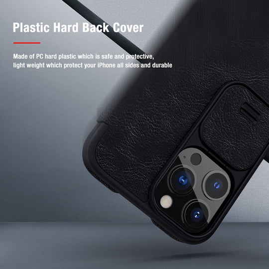 Nillkin Qin Black Leather Flip Case For iPhone 13 Pro - planetcartonline