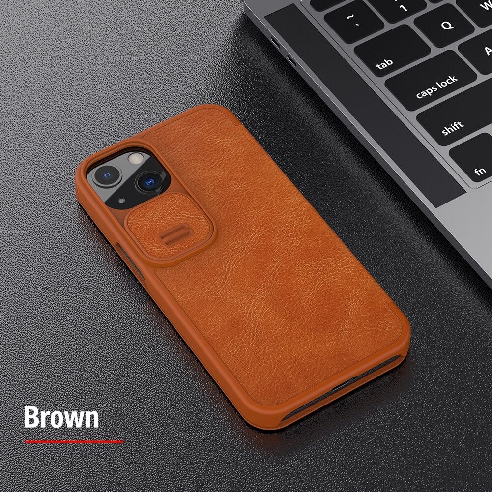 Nillkin Qin Brown Leather Flip Case For iPhone 13 Pro Max - planetcartonline