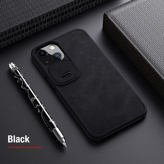 Nillkin Qin Black Leather Flip Case For iPhone 13 Pro - planetcartonline