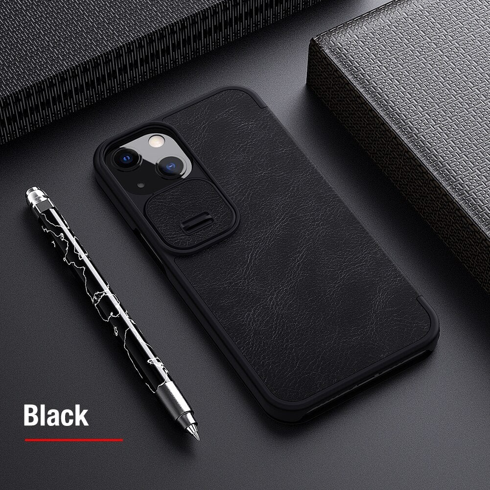 Nillkin Qin Black Leather Flip Case For iPhone 13 Pro Max - planetcartonline