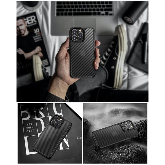 Luxury Carbon Fiber Transparent  Shockproof Armor Case for iPhone 13 Pro Max - Premium Cases