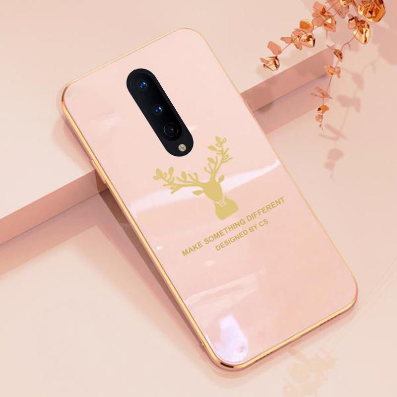 Deer Luxurious Gold Edge Glass Back Case For Oneplus 8 - planetcartonline