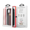 Ferrari Black Pu Leather Carbon Effect & Central Smooth Stripe Back Case with Metal Logo for iPhone 13