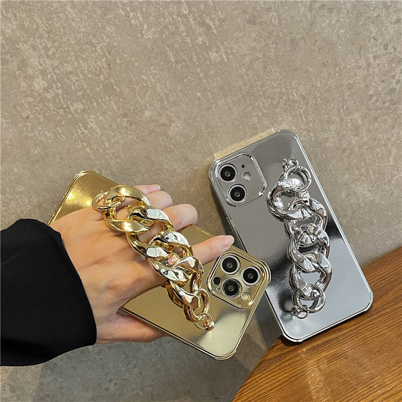 Luxury Electroplated Silicone Wrist Chain Back Case For iPhone 11