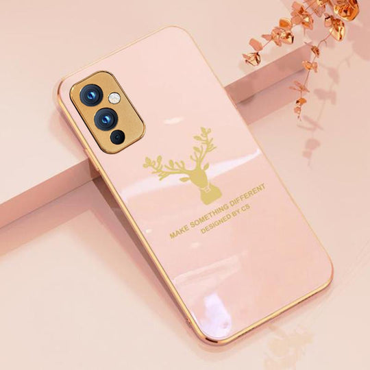 Deer Luxurious Gold Edge Glass Back Case For Oneplus 9 - planetcartonline