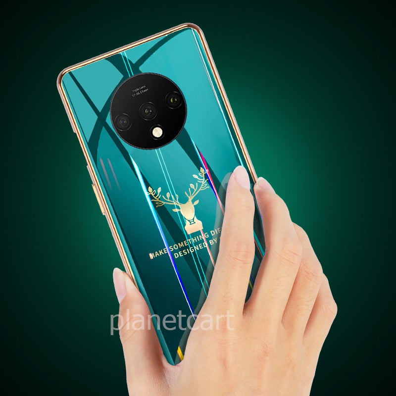 Gradient Electroplated Deer Glass Back Case For Oneplus 7T - planetcartonline
