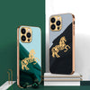 Luxury Horse Pattern Glass Back Case With Golden Edges For iPhone 13 Pro Max