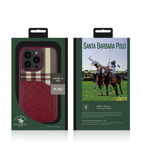 Santa Barbara Classic Plaid Series Genuine Leather Red Case For iPhone 14 Pro