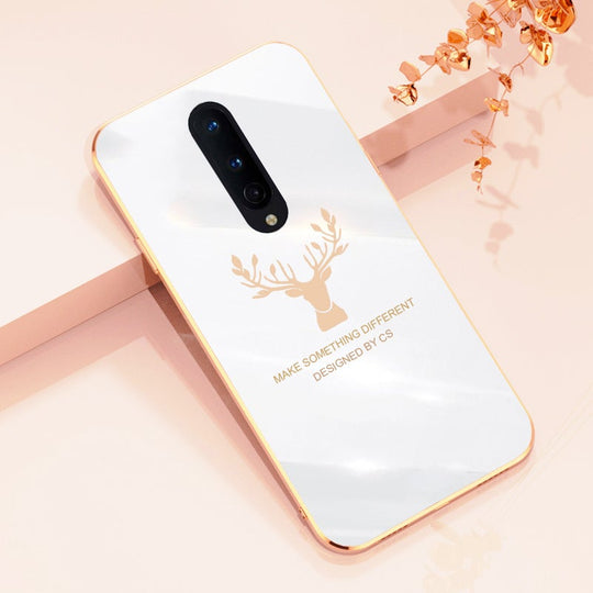 Deer Luxurious Gold Edge Glass Back Case For Oneplus 8 - planetcartonline