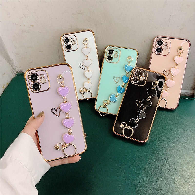Luxurious Electroplated Soft Silicone Heart Bracelet Back Case For iPhone 12