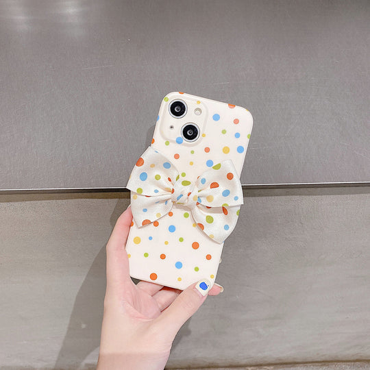 Premium Colorful Polka Dots Bow Back Case for Apple iPhone 13