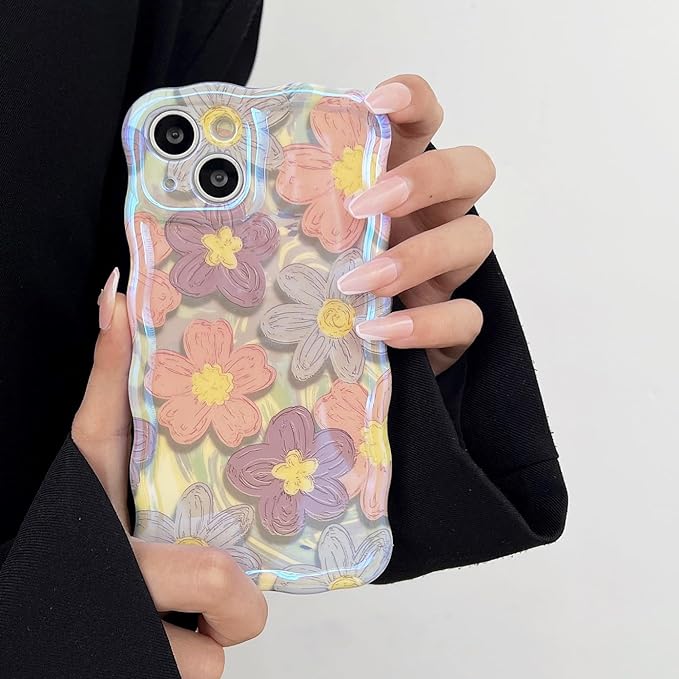 Floral Wavy Shape Back Case For Apple iPhone 15 Pro