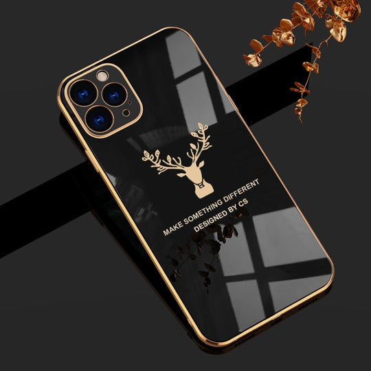 Luxurious Deer Glass Back Case With Golden Edges For iPhone 12 Pro - planetcartonline