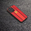 Ferrari Red Pu Leather Carbon Effect & Central Smooth Stripe Back Case with Metal Logo for iPhone 13 Pro Max