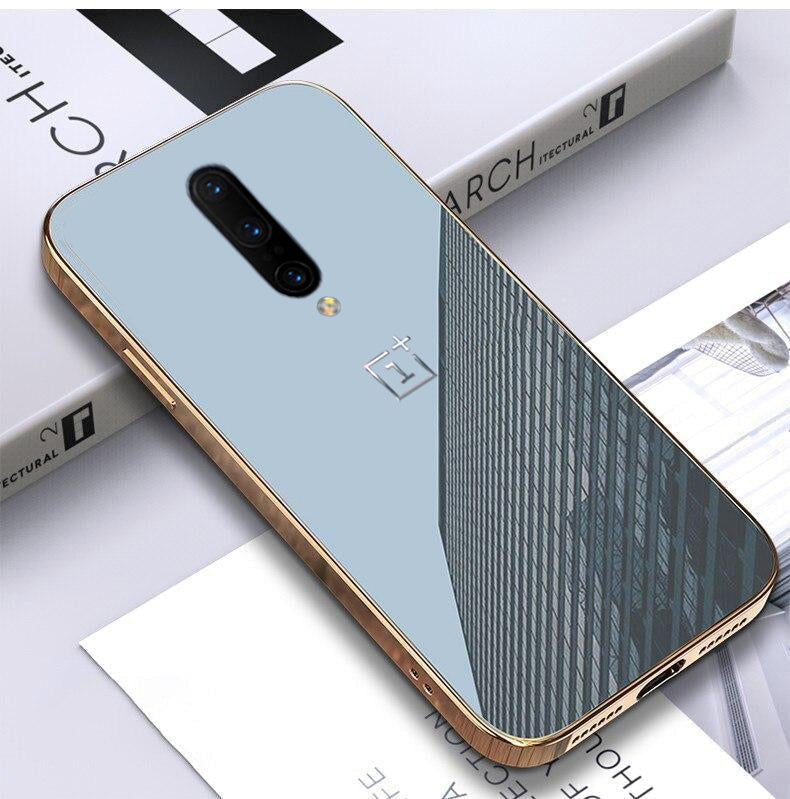 Premium Glossy Gold Edge Glass Back Case For Oneplus 7 Pro - Premium Cases