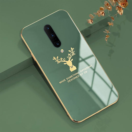 Deer Luxurious Gold Edge Glass Back Case For Oneplus 7 Pro