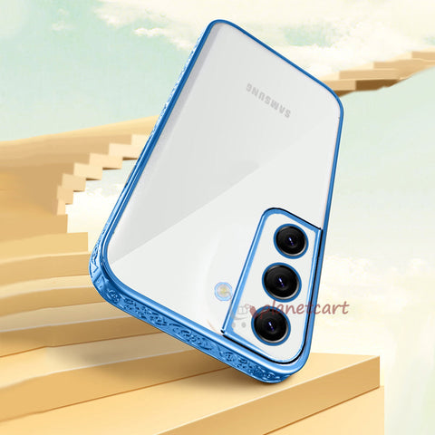 Premium Luxury 3D Flower Carved Plating Electroplated Side Frame Transparent Back Case Cover for Samsung Galaxy S21