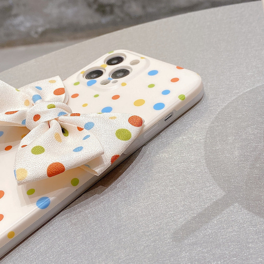 Premium Colorful Polka Dots Bow Back Case for Apple iPhone 13
