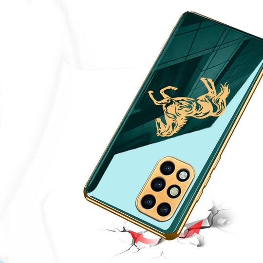Luxury Horse Pattern Glass Back Case With Golden Edges For Oneplus 8T