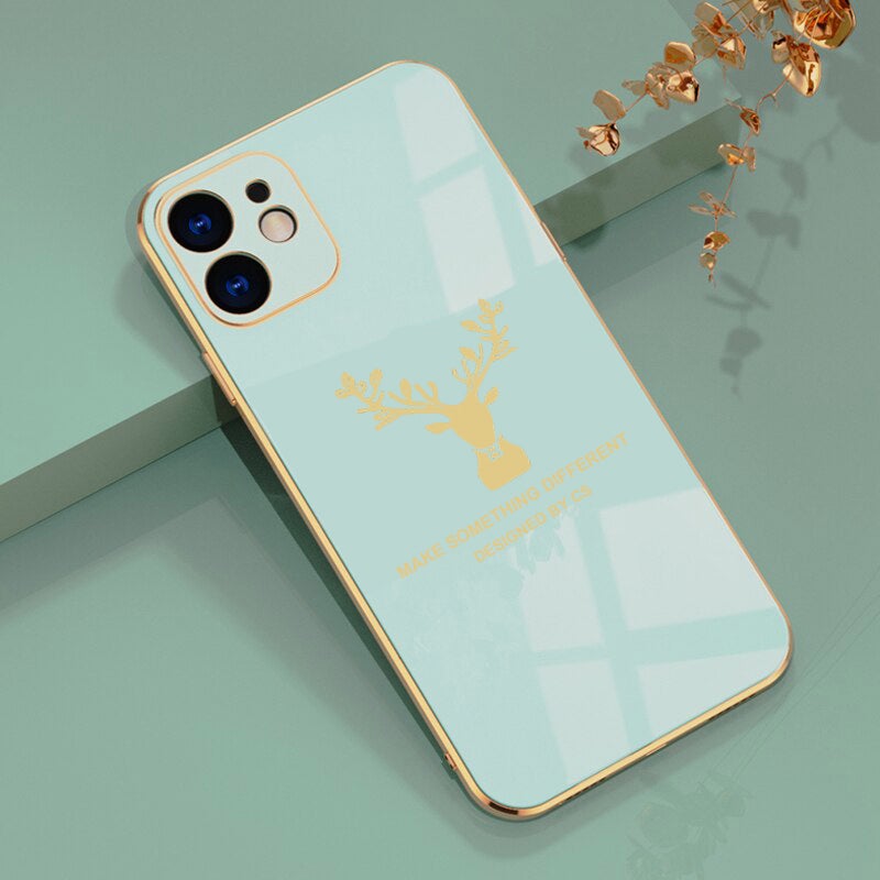 Luxurious Deer Glass Back Case With Golden Edges For iPhone 11 - planetcartonline