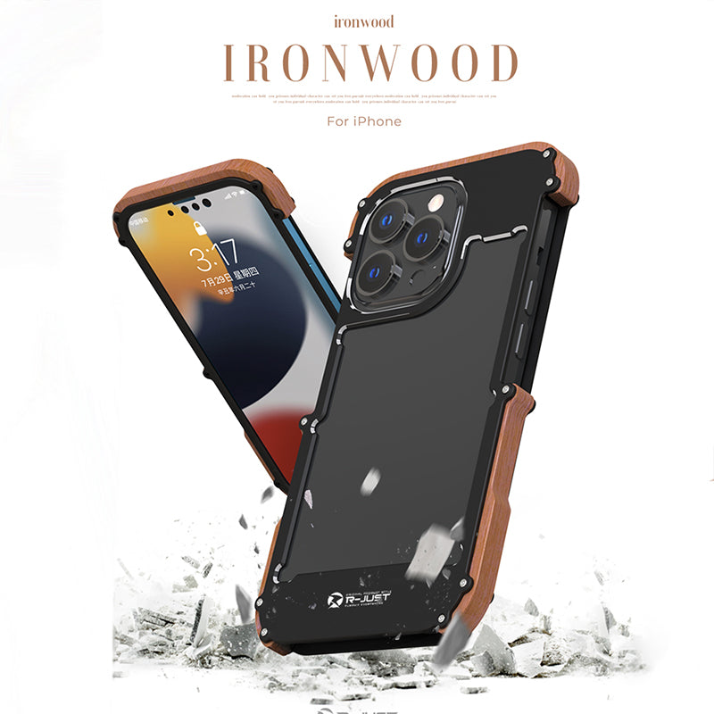 Ironwood Metal and Wooden Armor Bumper Case for iPhone 13