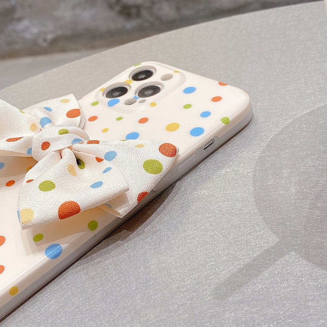 Premium Colorful Polka Dots Bow Back Case for Apple iPhone 13 Pro