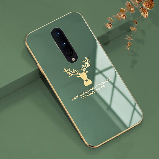 Deer Luxurious Gold Edge Glass Back Case For Oneplus 8