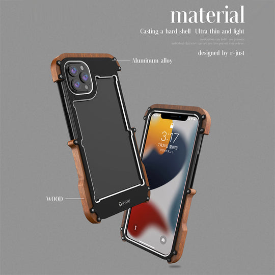 Ironwood Metal and Wooden Armor Bumper Case for iPhone 13