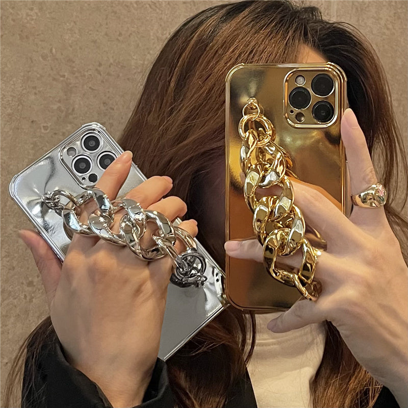 Luxury Electroplated Silicone Wrist Chain Back Case For iPhone 13 Pro