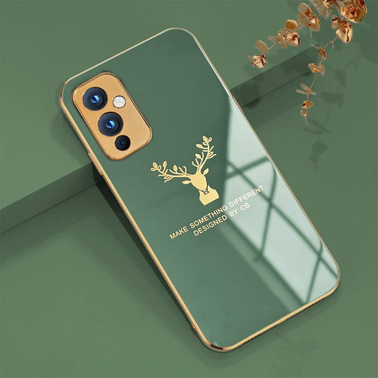 Deer Luxurious Gold Edge Glass Back Case For Oneplus 9