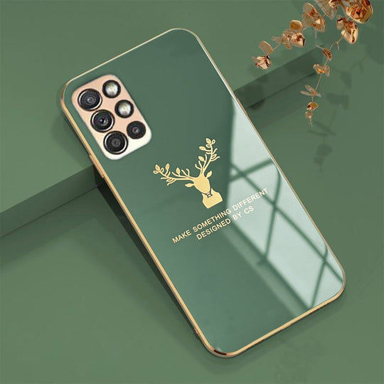 Deer Luxurious Gold Edge Glass Back Case For Oneplus 9R