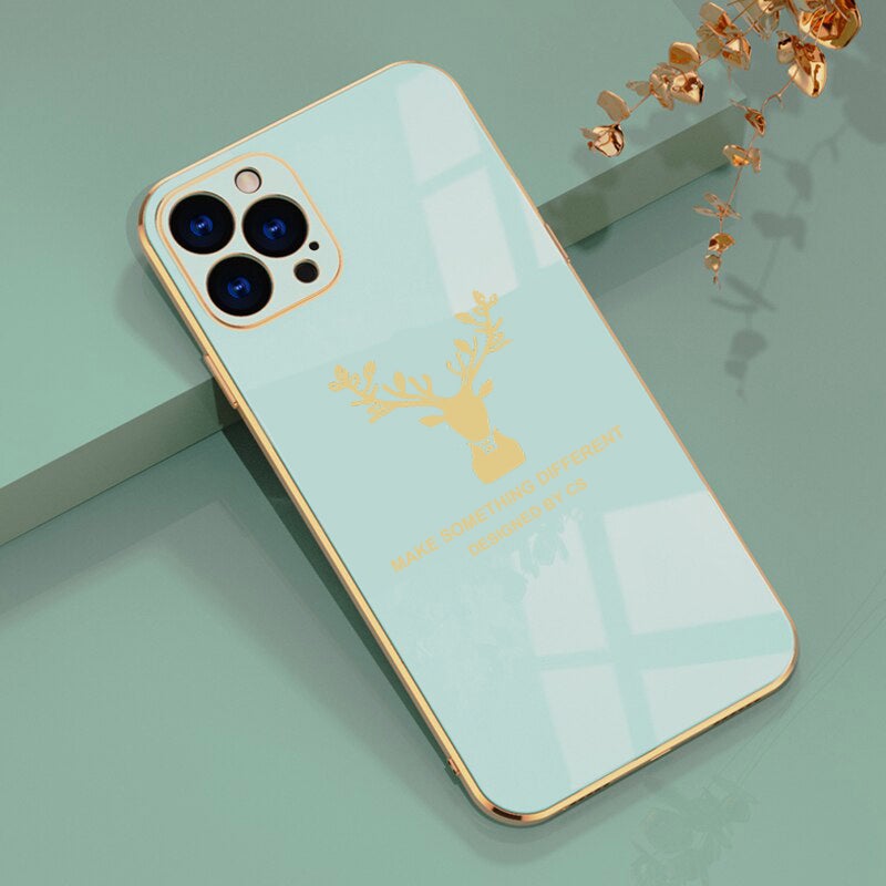 Luxurious Deer Glass Back Case With Golden Edges For iPhone 12 Pro - planetcartonline