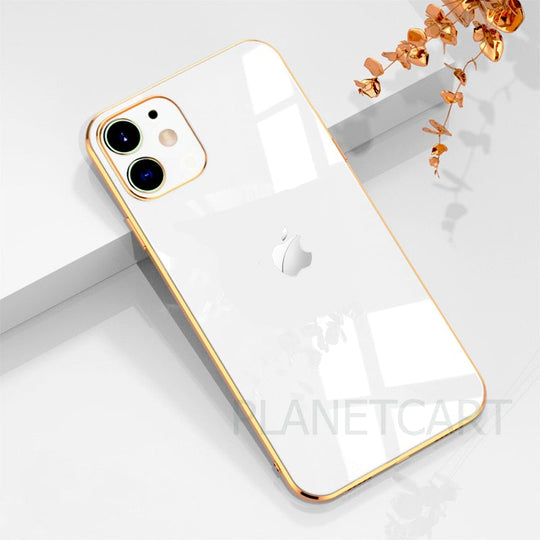 Luxurious Glass Back Case With Golden Edges For iPhone 11