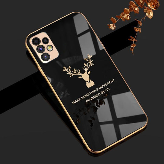 Deer Luxurious Gold Edge Glass Back Case For Samsung Galaxy A72 - planetcartonline