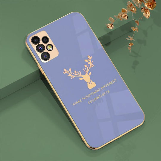 Deer Luxurious Gold Edge Glass Back Case For Samsung Galaxy A72 - planetcartonline