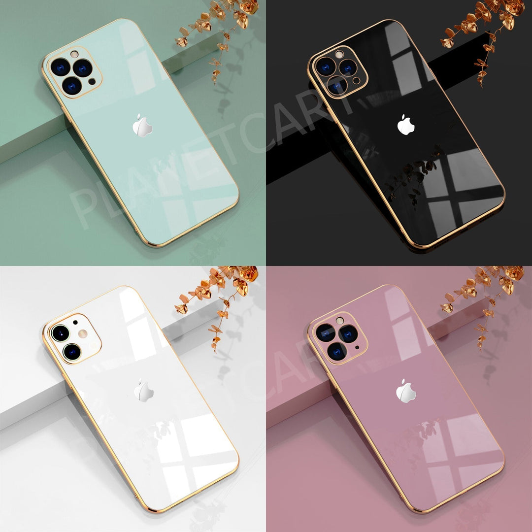 Luxurious Glass Back Case With Golden Edges For iPhone 11