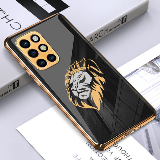Luxury Premium Glass Lion Back Case With Golden Edges For Oneplus 8T