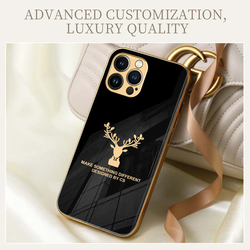 Premium Glass Back Deer Case With Golden Edges For iPhone 11 Pro Max